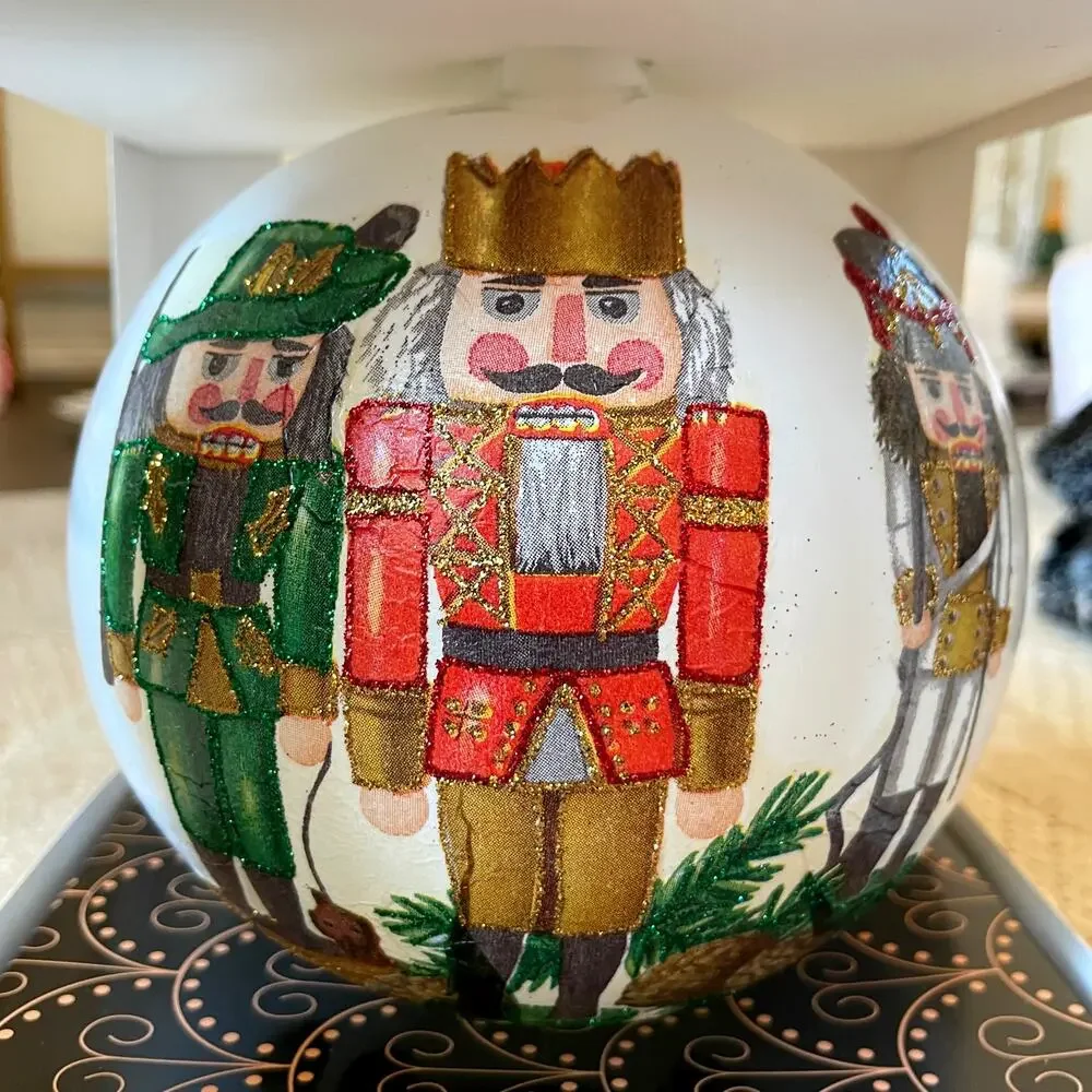 Hand Blown in Poland Glass NUTCRACKER Christmas Ornament Large 6in Glittery New